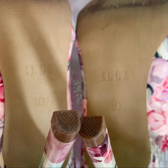 Elle Patent "Pleather" Floral Pastel Pointed Straight Toe Stiletto Pumps Size 10 - Picture 8 of 14